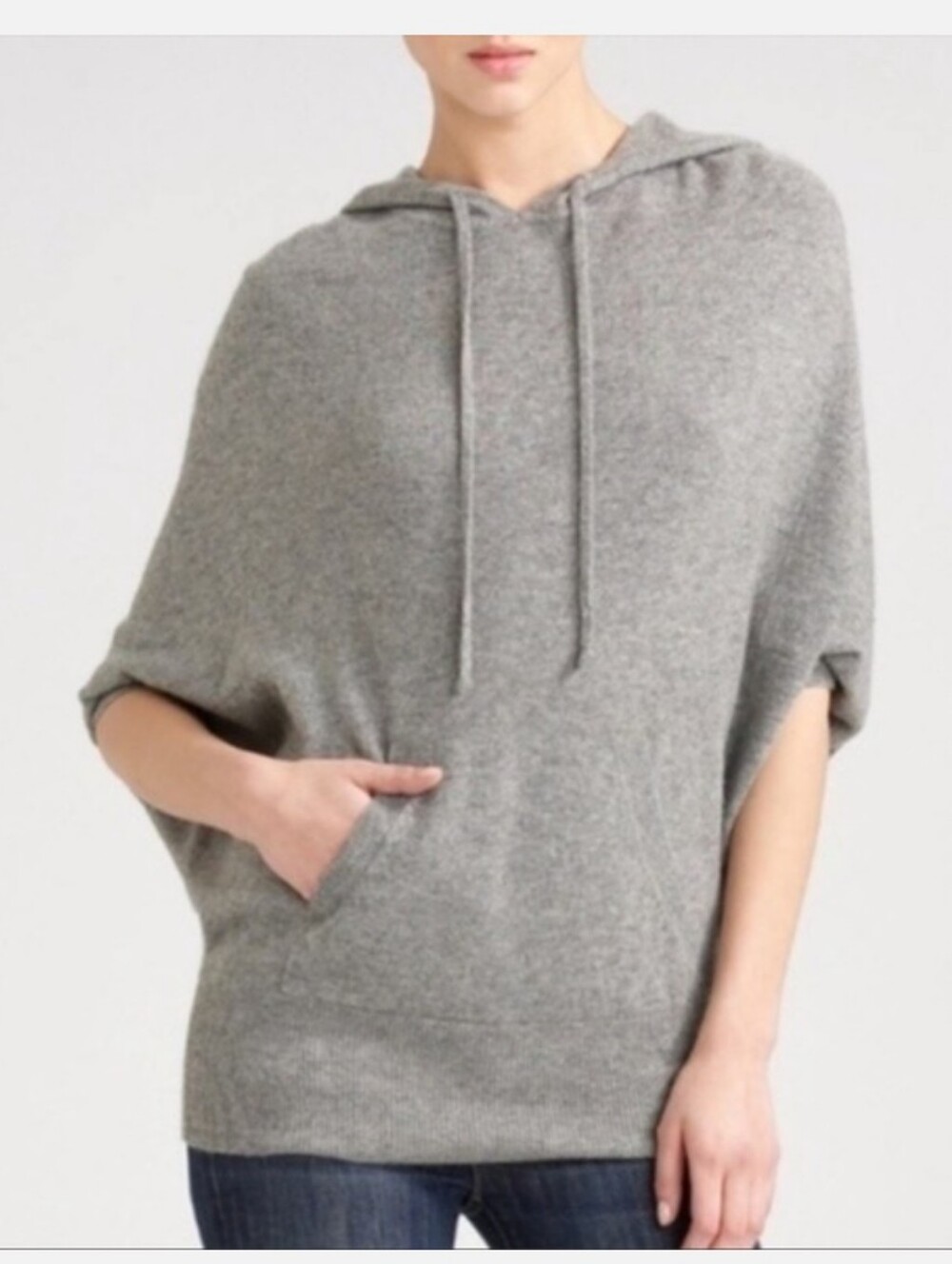 Vince Gray Hooded Short-Sleeve 100% Cashmere Sweater Poncho Size Medium